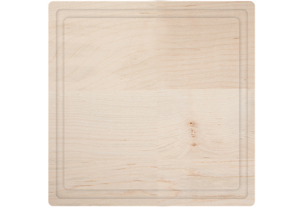 Square maple cutting board with rounded corners & juice groove
